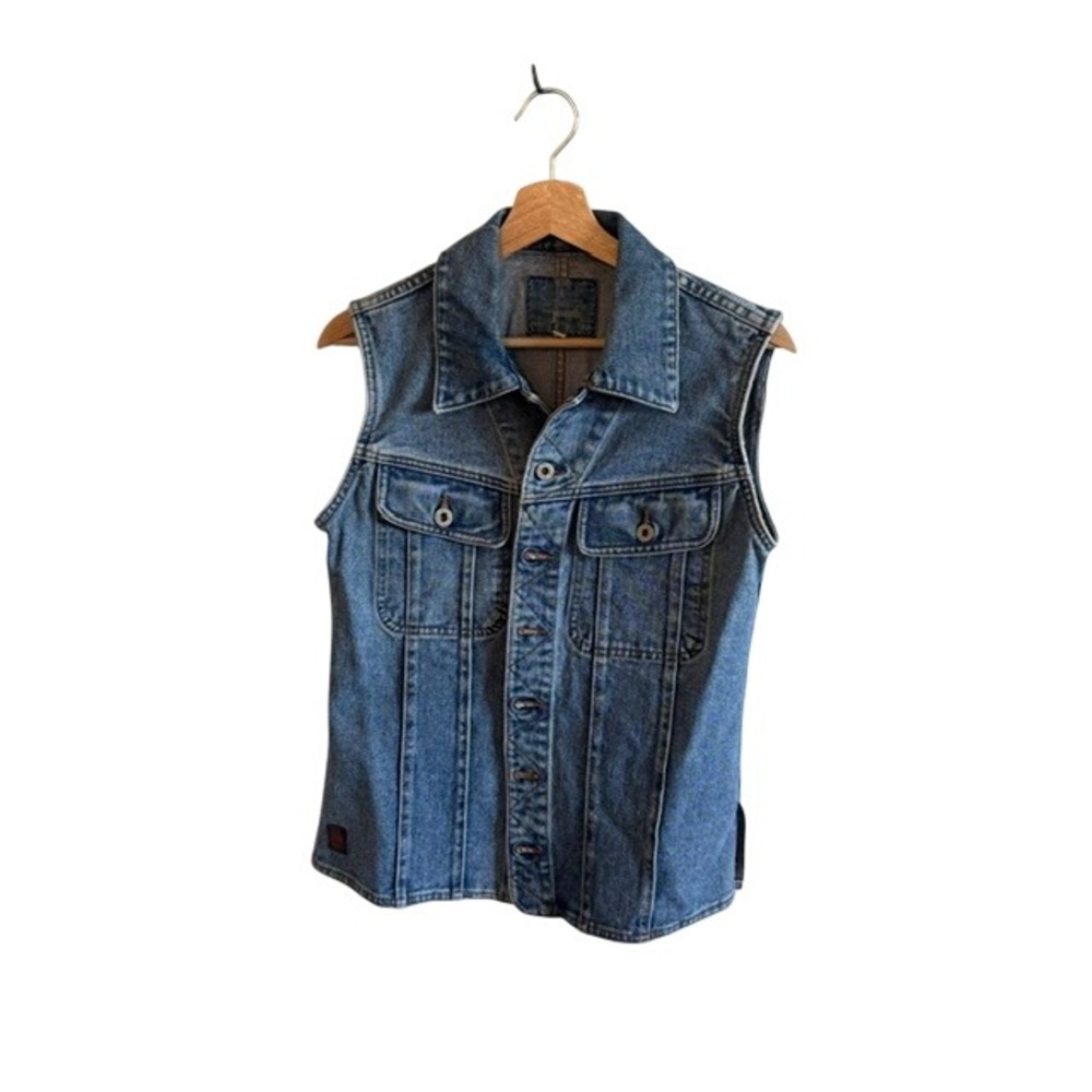 Vintage Y2K  Denim Vest Women Medium Blue Excellent Sleeveless Trucker Jacket